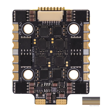 HAKRC BLHeli_32 3220 65A 4-in-1 ESC for FPV drones, with CT4321BG chip and labeled connectors, supports 2S–8S.