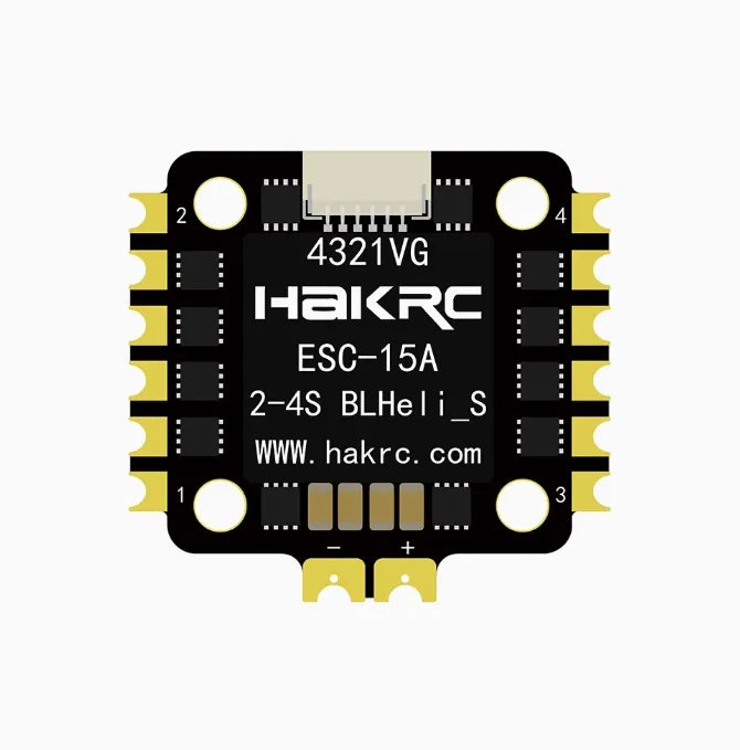 HAKRC BLS 15A 4-in-1 ESC, HAKRC ESC-15A 4-in-1 for FPV drone, supports 2-4S LiPo, features BLHeli_S firmware.