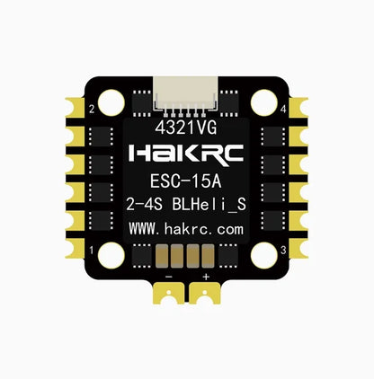 HAKRC BLS 15A 4-in-1 ESC, HAKRC ESC-15A 4-in-1 for FPV drone, supports 2-4S LiPo, features BLHeli_S firmware.