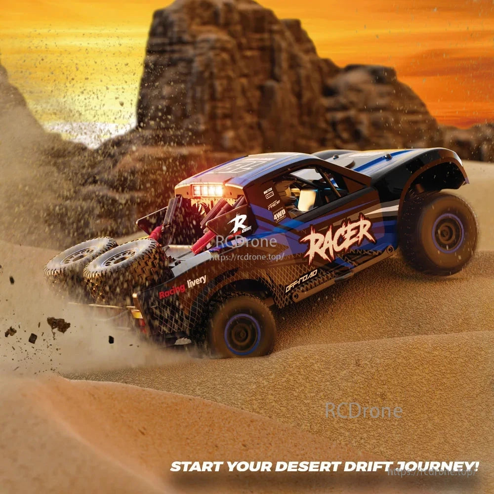 HB RC Car, High-speed 1:12 scale RC car with brushless motor, 45km/h speed, LED lights, oil-filled shocks, and desert drift capability. Ready-to-run with 2.4G radio control.
