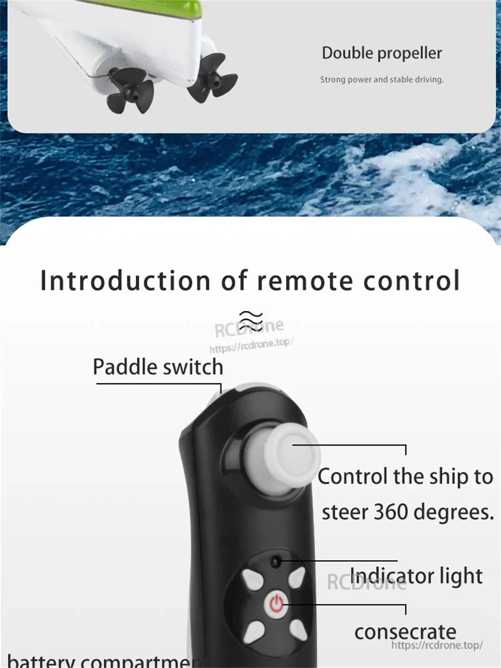 HC-810 RC Boat, RC boat with dual propellers and remote control.