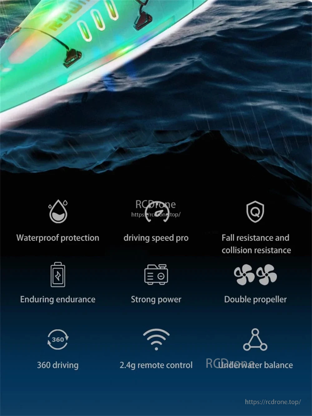 HC-810 RC Boat, Waterproof protection provides driving speed with fall and collision resistance features.