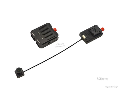 HD LINK V2 modules and micro camera on white background, side view with front connector and RCDRone watermark