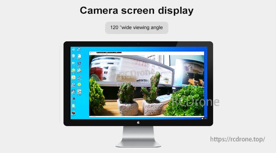 Camera preview screen example demonstrating wide-angle capture on a desktop display