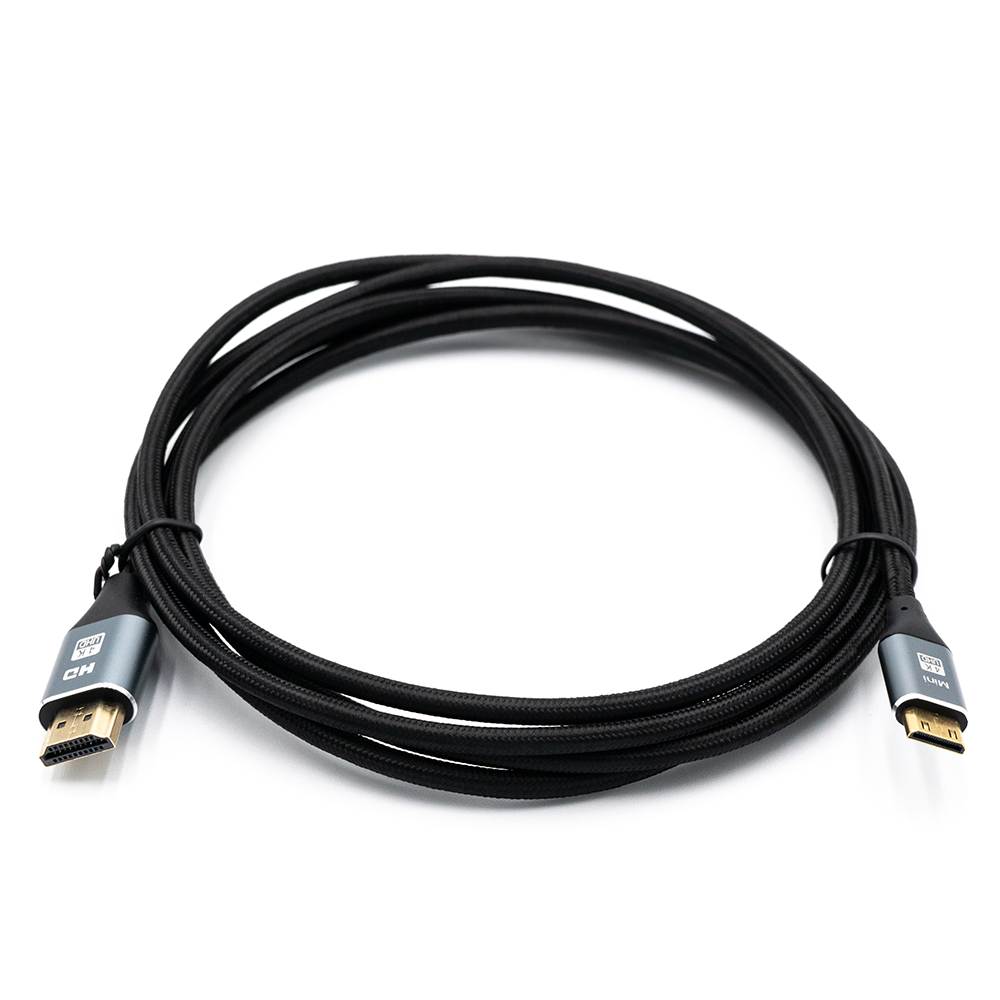 6ft/1.8m HDMI to Mini HDMI cable, braided black cord with full-size HDMI and mini HDMI connectors
