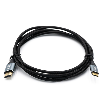 6ft/1.8m HDMI to Mini HDMI cable, braided black cord with full-size HDMI and mini HDMI connectors