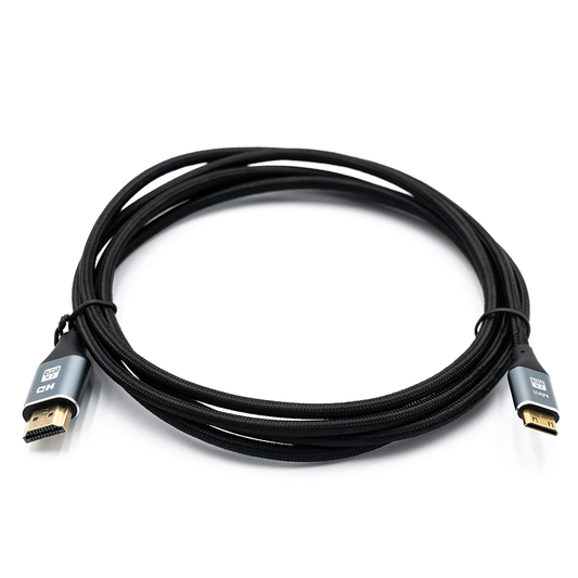 6ft/1.8m HDMI to Mini HDMI cable, braided black cord with full-size HDMI and mini HDMI connectors