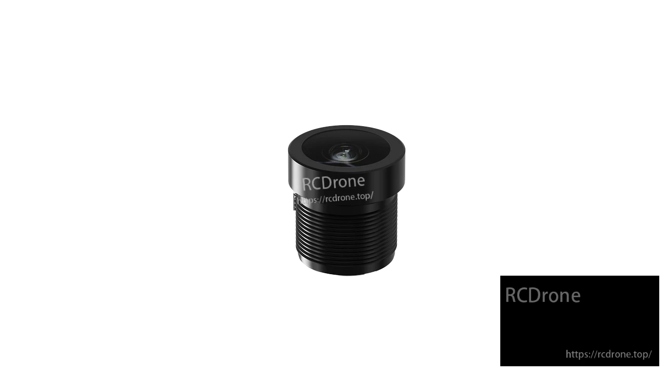 Top-down front view of small threaded camera lens, showing wide rim and centered glass element