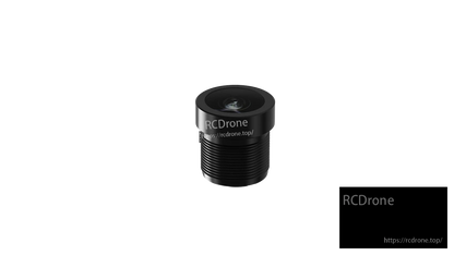 Top-down front view of small threaded camera lens, showing wide rim and centered glass element