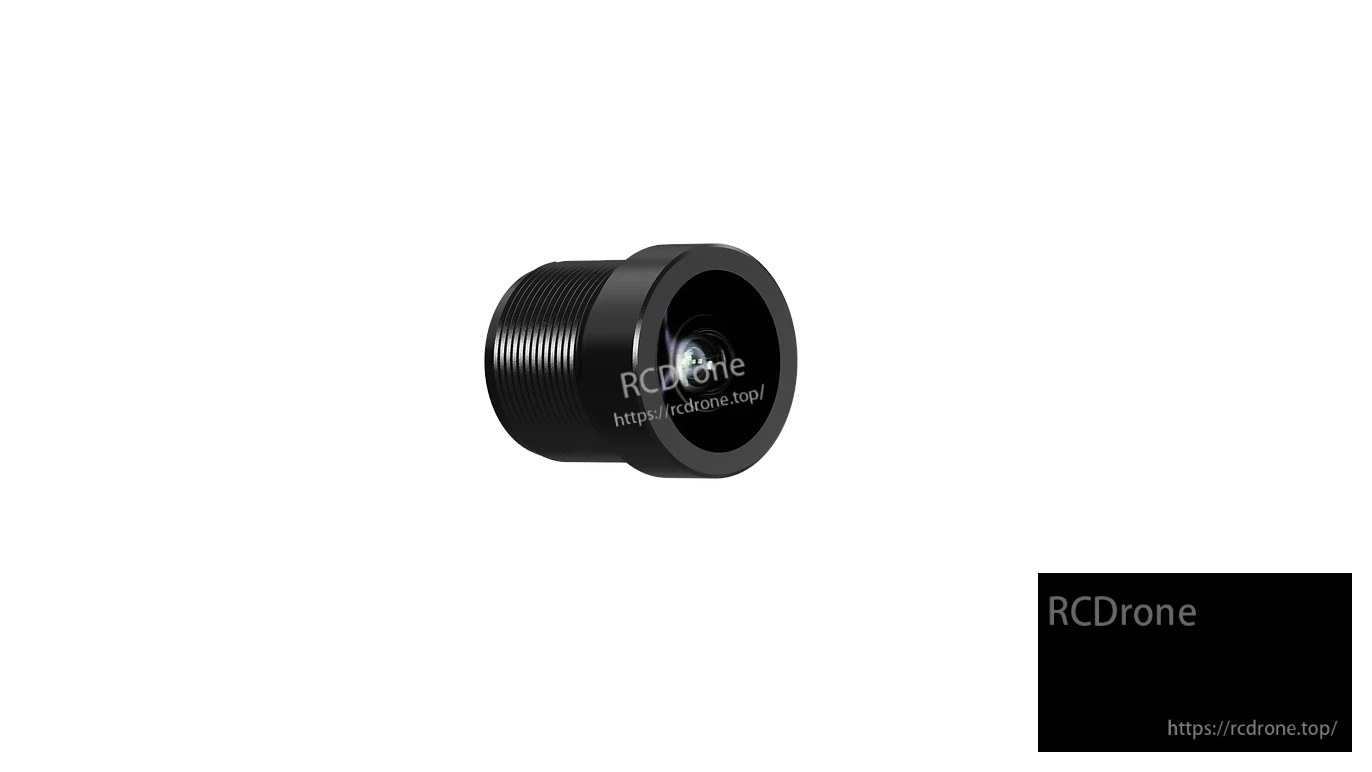 Threaded lens barrel side view with front glass visible, showing ribbed body and mounting threads