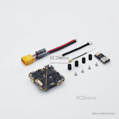 The HDZero AIO15 flight system includes a 15A ESC, ExpressLRS RX, HD VTX, BEC, main board, connectors, screws, and a USB adapter.