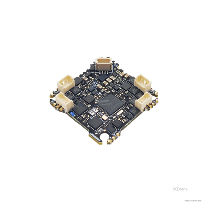 Rear side view of the AIO flight controller board with multiple plug connectors around the edges