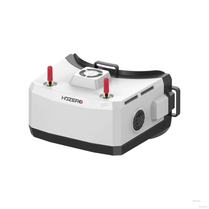 HDZero BoxPro goggle three-quarter side view with dual antennas and focus wheel on right side