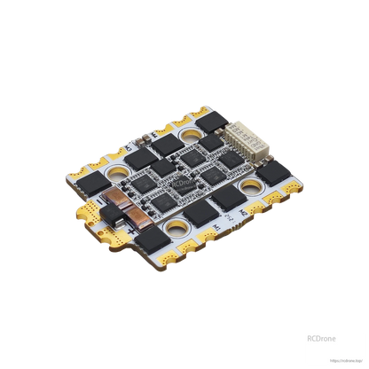 4-in-1 ESC board angled view showing connectors, capacitors, and 20x20 mounting holes