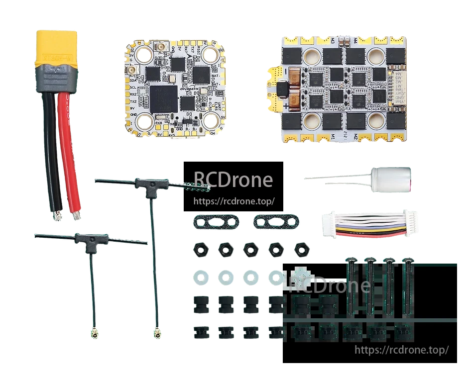The Halo Stack includes H7 FC, Gemini ELRS RX, 70A 4in1 ESC, supports 3–8S, BLHeli32/AM32, and offers Plug&Play convenience.