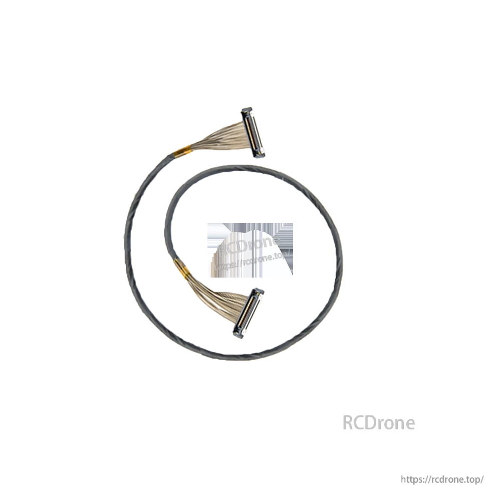 Coiled ribbon-style cable with two connectors shown on black background, RCDRone watermark
