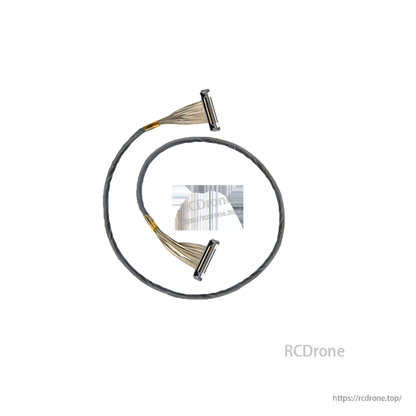 Coiled ribbon-style cable with two connectors shown on black background, RCDRone watermark