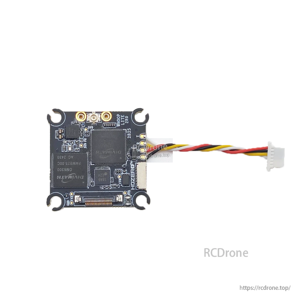 HDZero Whoop V2 VTX top-down view with ribbon connector and 4-pin JST plug