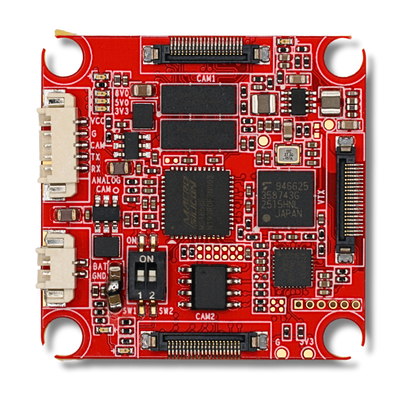 Analog/HDZero Adapter PCB top view with dual JST connectors, MIPI connectors, and onboard switches