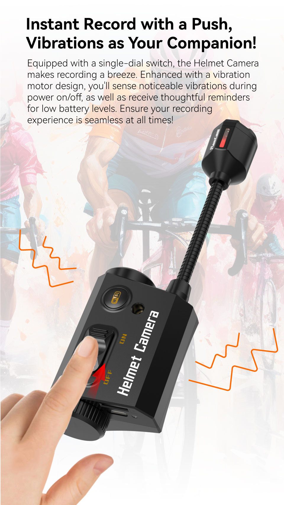 Helmetcam RunCam Helmet Camera, Helmet Camera features a vibration motor that senses vibrations during power onloff