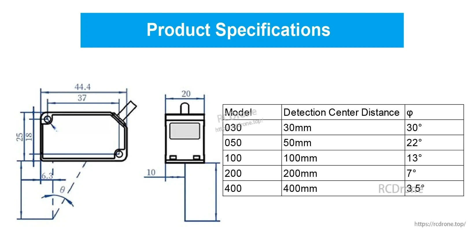 HG-C1030 Laser Distance Sensor, HG-C1030 laser sensor specs include compact dimensions, multiple models, detection distances up to 30m, and adjustable detection angles for versatile sensing applications.