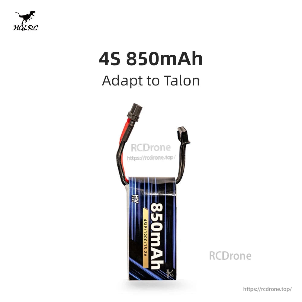 4S 850mAh LiHV/LiPo battery pack with balance lead, labeled for Talon