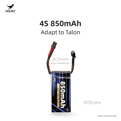 4S 850mAh LiHV/LiPo battery pack with balance lead, labeled for Talon