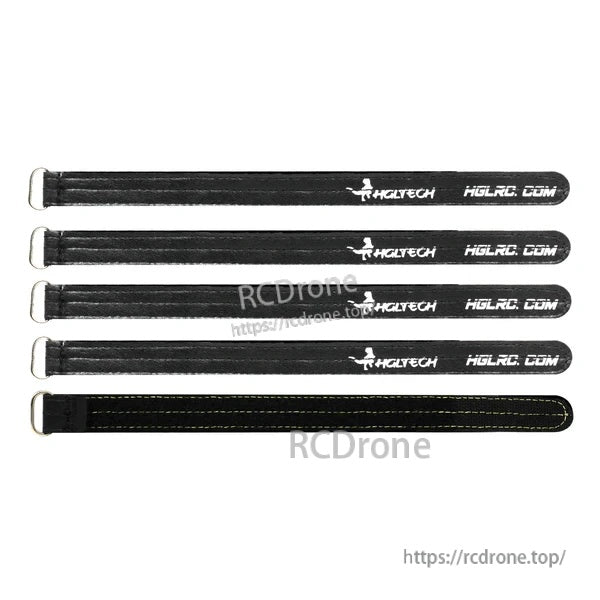 Multiple black HGLTECH/HGLRC.COM battery straps with metal buckle shown in a set layout