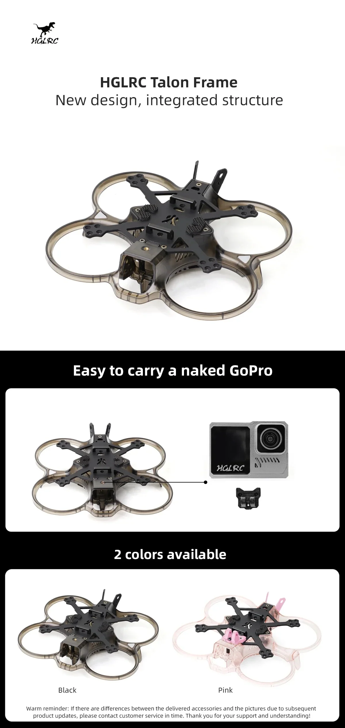 HGLRC Talon 2-inch cinewhoop FPV drone frame set with integrated ducted protective guard