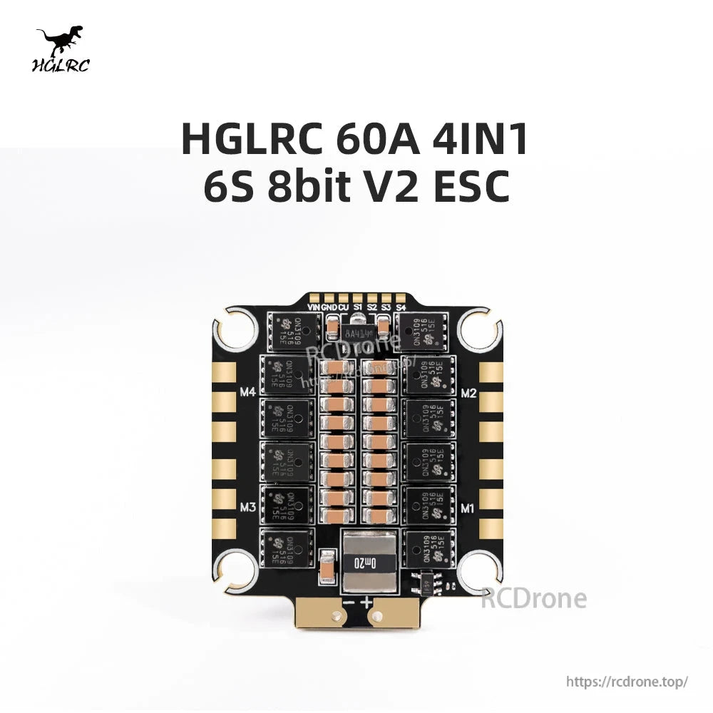 HGLRC 60A 4in1 6S 8-bit V2 ESC product title graphic with board pictured