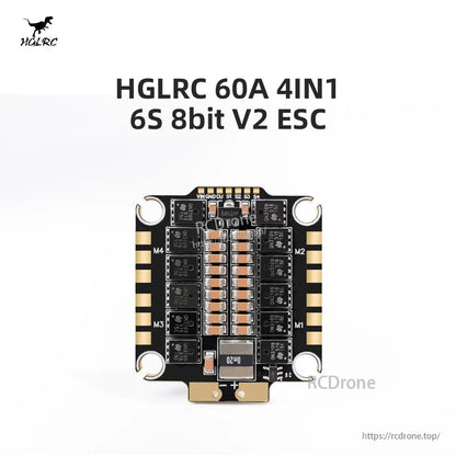 HGLRC 60A 4in1 6S 8-bit V2 ESC product title graphic with board pictured