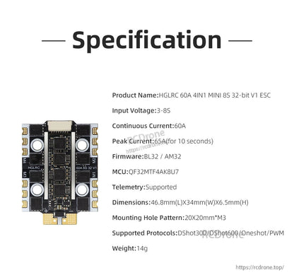 Specification chart for showing voltage, current, size, and weight