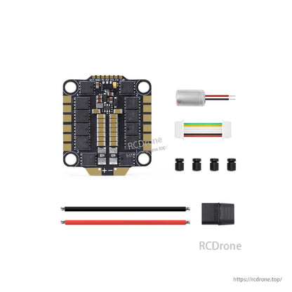 Package contents: HGLRC 60A 6S 4-in-1 ESC, capacitor, wiring harness, battery leads, heat shrink, spacers