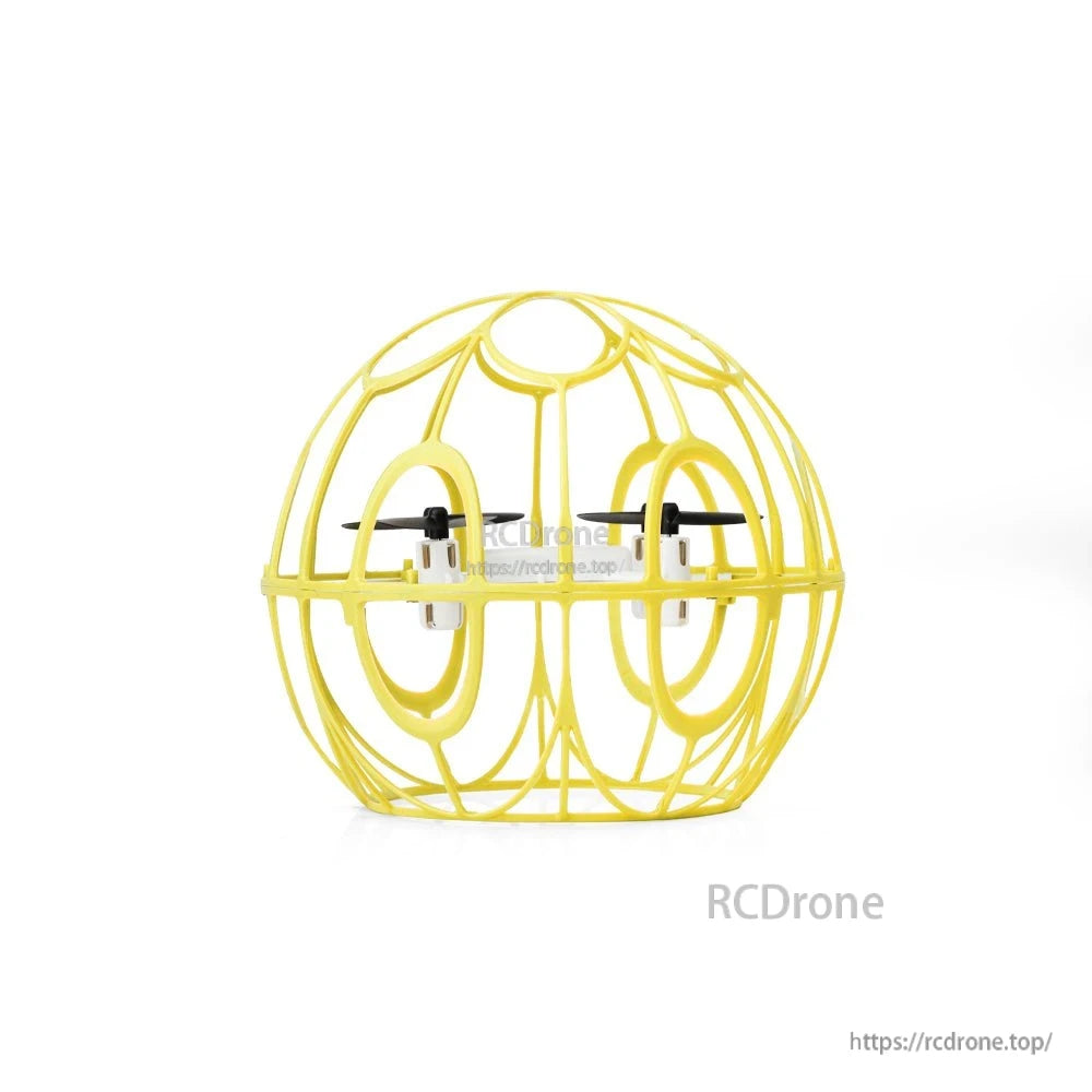 Yellow spherical cage drone side view on white background