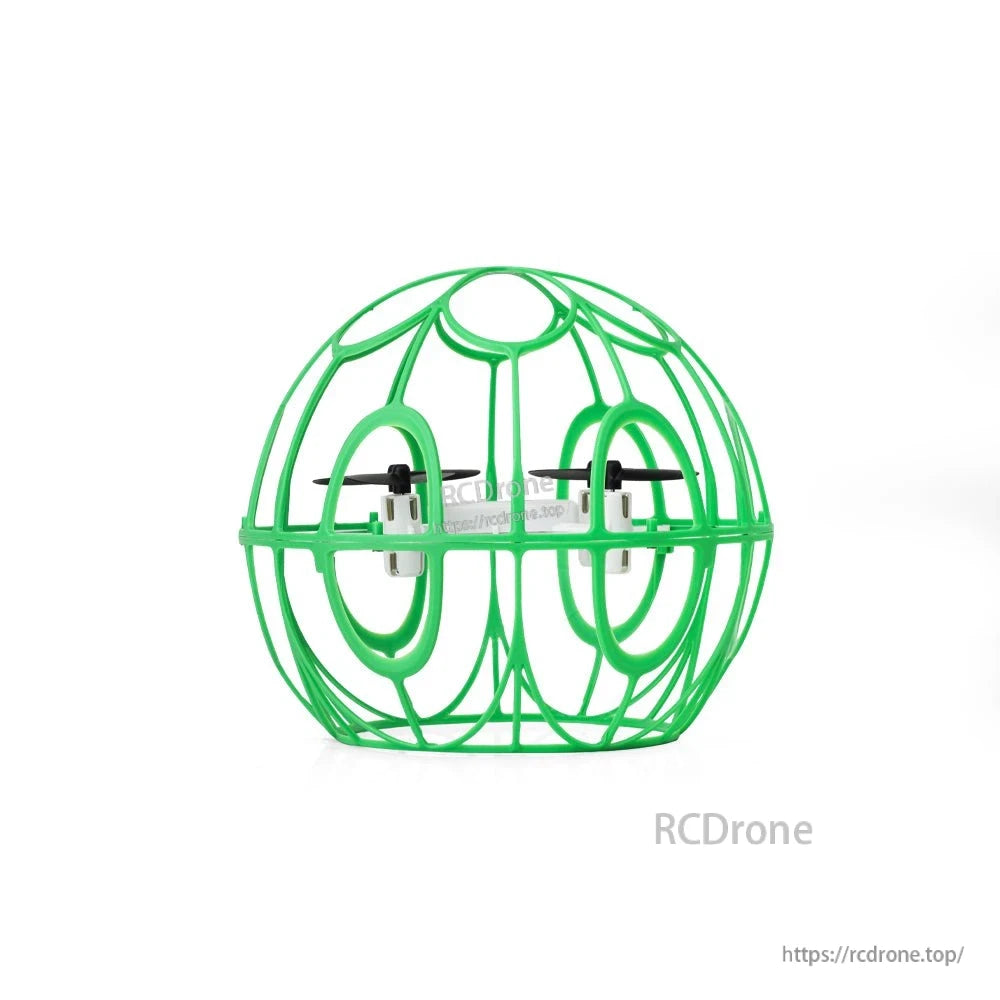 Green spherical cage drone side view on white background