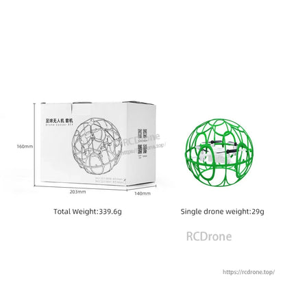 Retail box dimensions and weight graphic with packaged box and drone shown