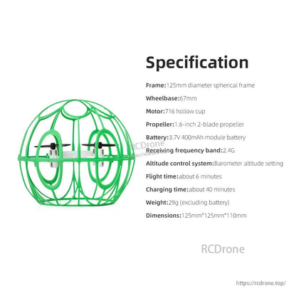 Drone specification sheet listing frame size, wheelbase, battery and flight time details