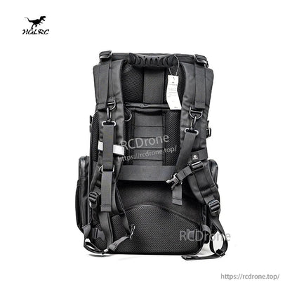 Rear view of backpack with padded shoulder straps, back panel padding, and adjustment buckles
