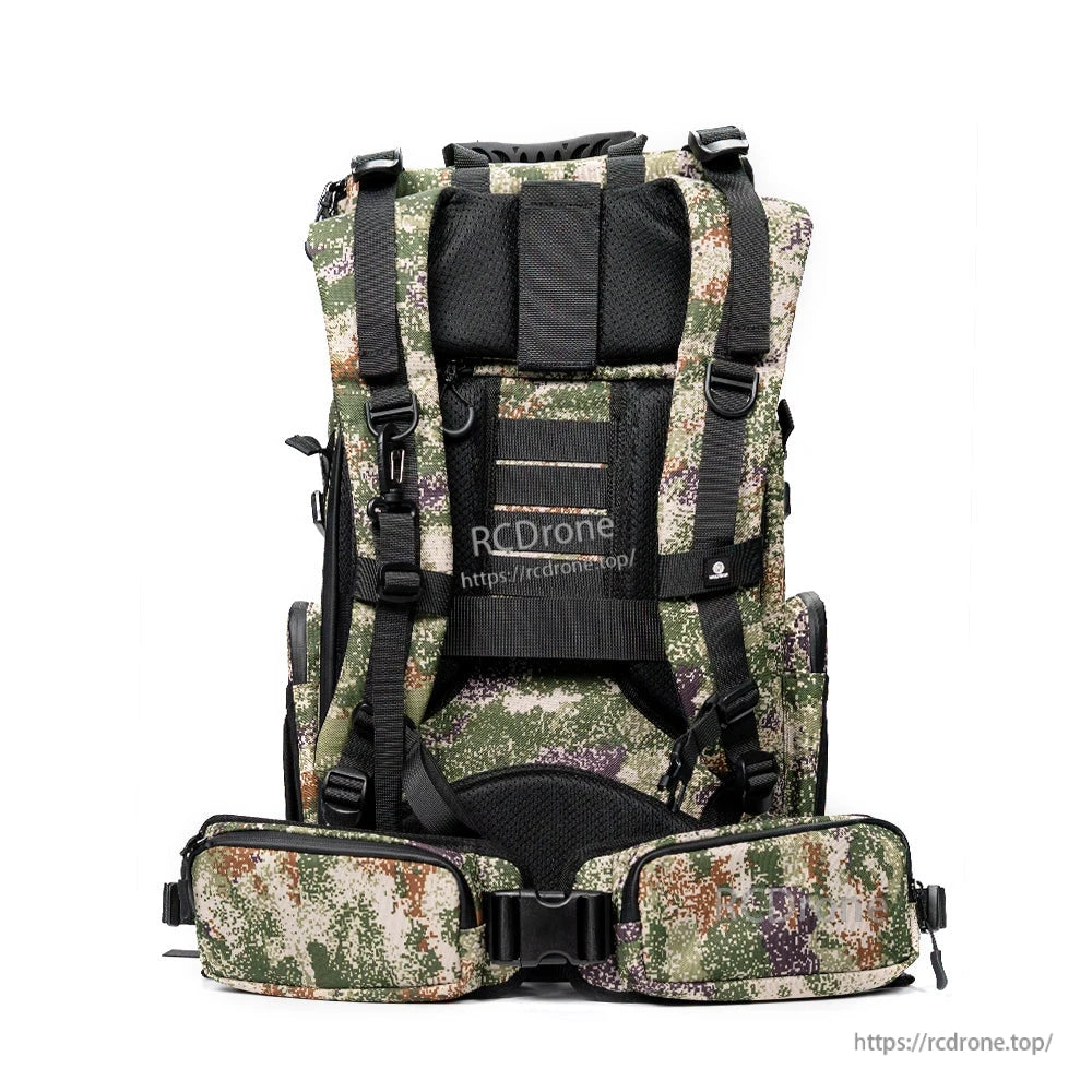 Back panel view showing padded shoulder straps, back support and waist belt attached