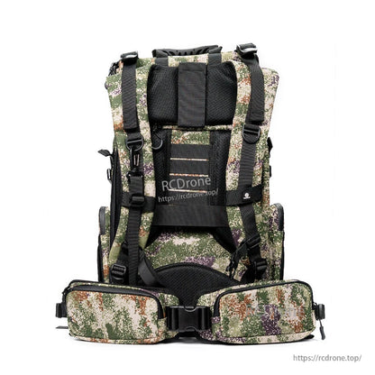 Back panel view showing padded shoulder straps, back support and waist belt attached