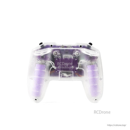 HGLRC C1 remote controller rear view showing back buttons and internal components through shell