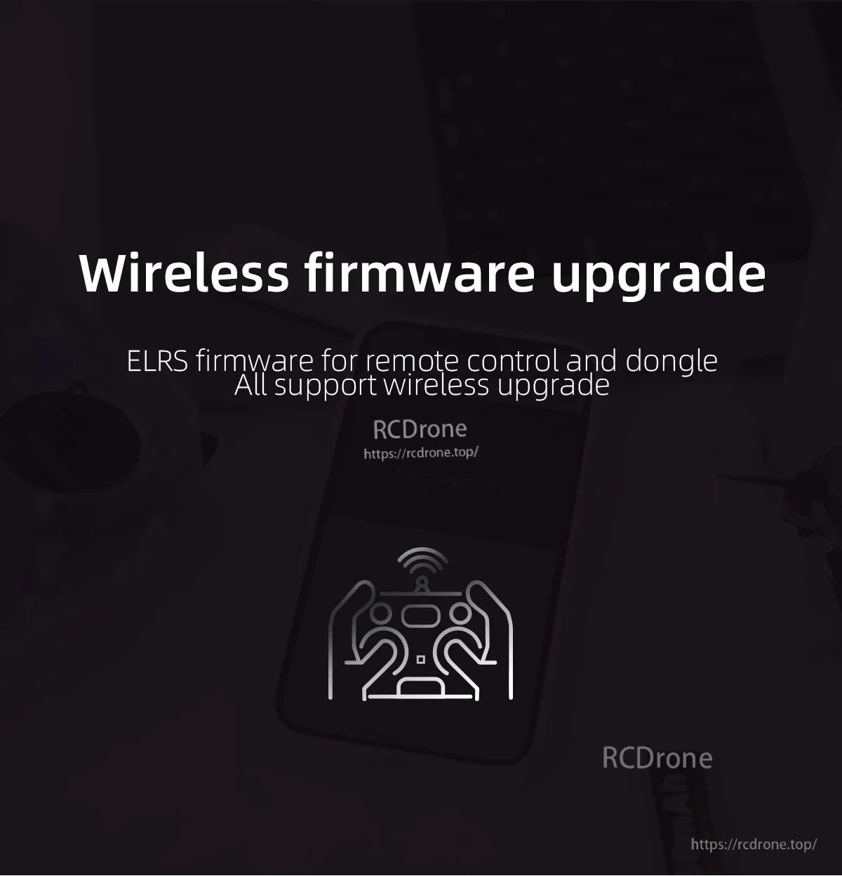 Wireless firmware upgrade graphic for ELRS on remote control and dongle via WiFi