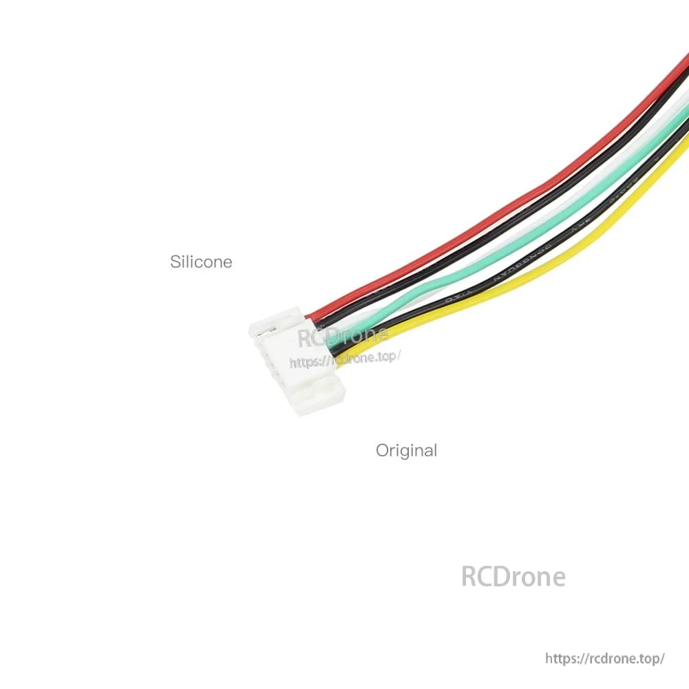 Close-up of 8-pin connector and silicone-insulated multicolor wires (red, black, green, yellow)