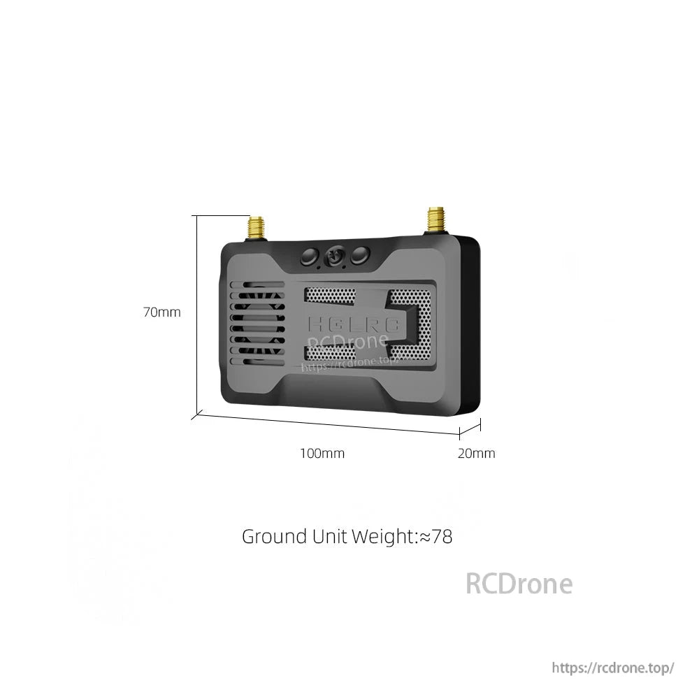 Ground unit size diagram showing 100×70×20mm dimensions and approximate weight