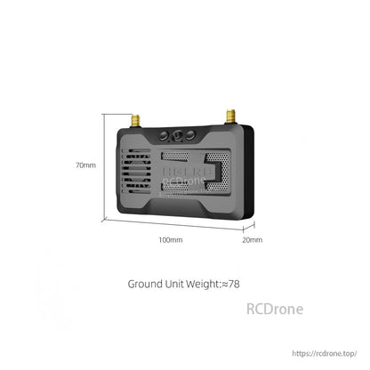 Ground unit size diagram showing 100×70×20mm dimensions and approximate weight