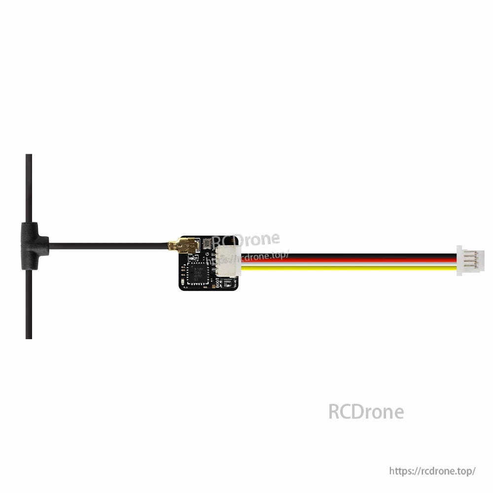 Side layout with antenna connected to receiver and 4-wire cable plugged into connector