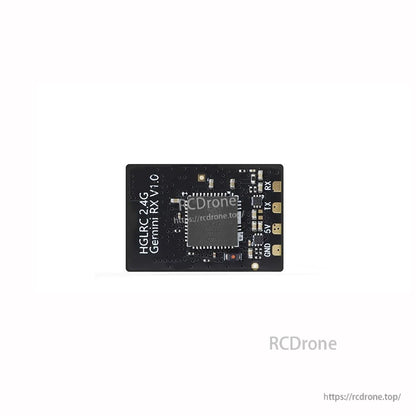 HGLRC 2.4G Gemini RX V1.0 receiver underside showing solder pads and layout