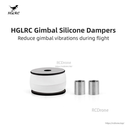 HGLRC Gimbal Silicone Dampers graphic showing damper with metal sleeves and text about reducing vibrations