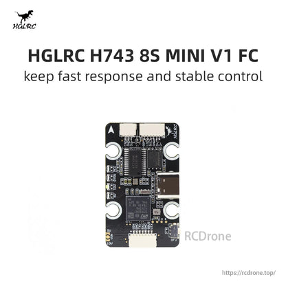HGLRC H743 8S MINI V1 FC product graphic with headline text on white background