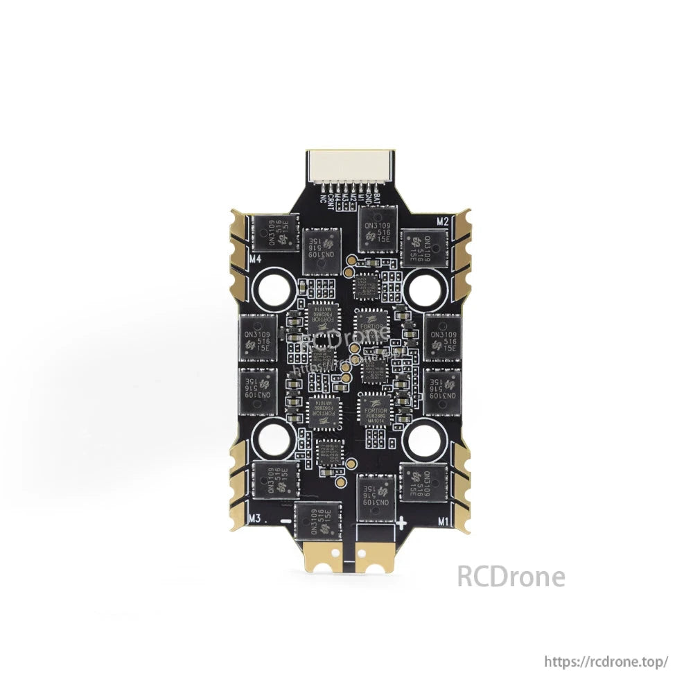 HGLRC 4-in-1 ESC board top view with motor pads labeled M1–M4 and 4 mounting holes